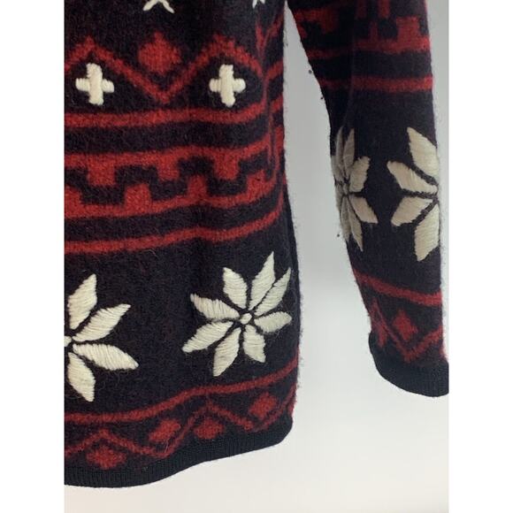 Vtg Bellpointe Wool Black Red Snowflake Cardigan Sweater Blazer Silver Buttons M - Picture 10 of 12